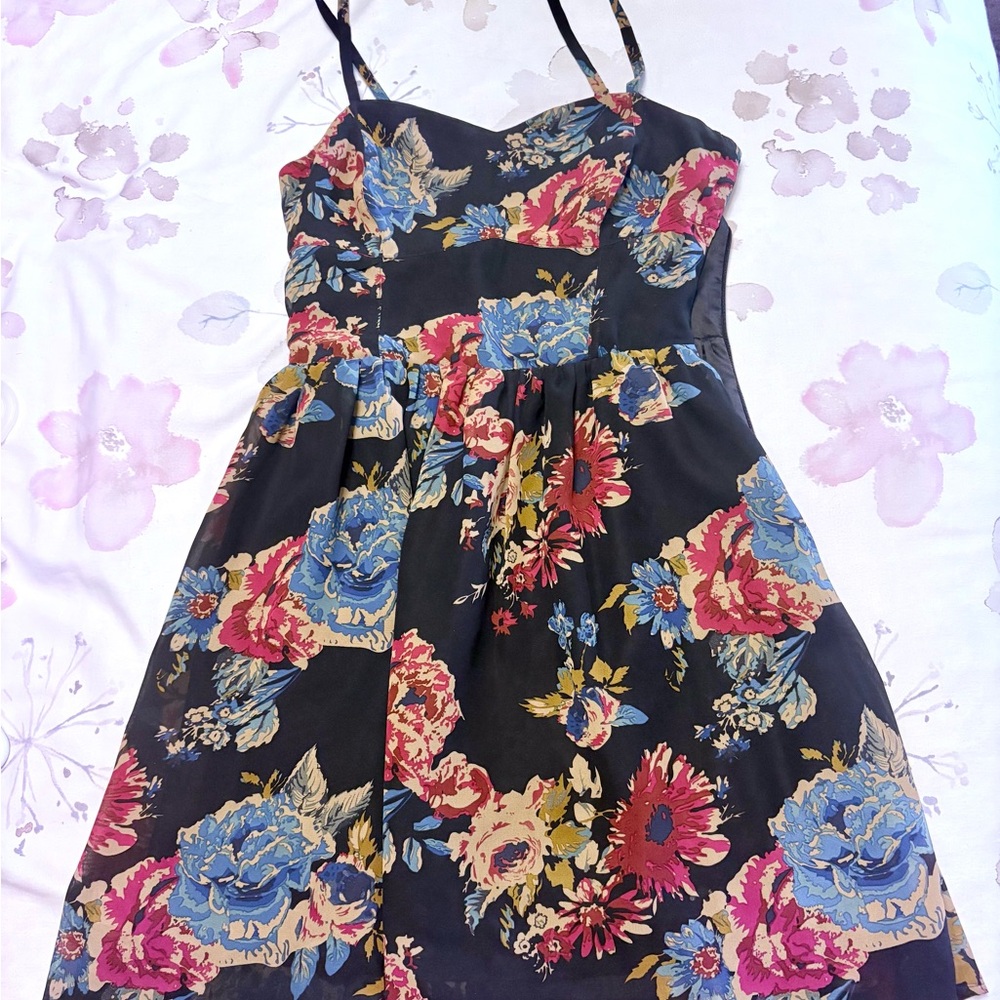 Floral Print Mini Summer Dress - MED
